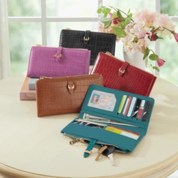Women&#39;s Faux-Croco Wallet, , large