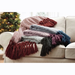 Boucl&eacute; Throw with Macrame Fringe, , large