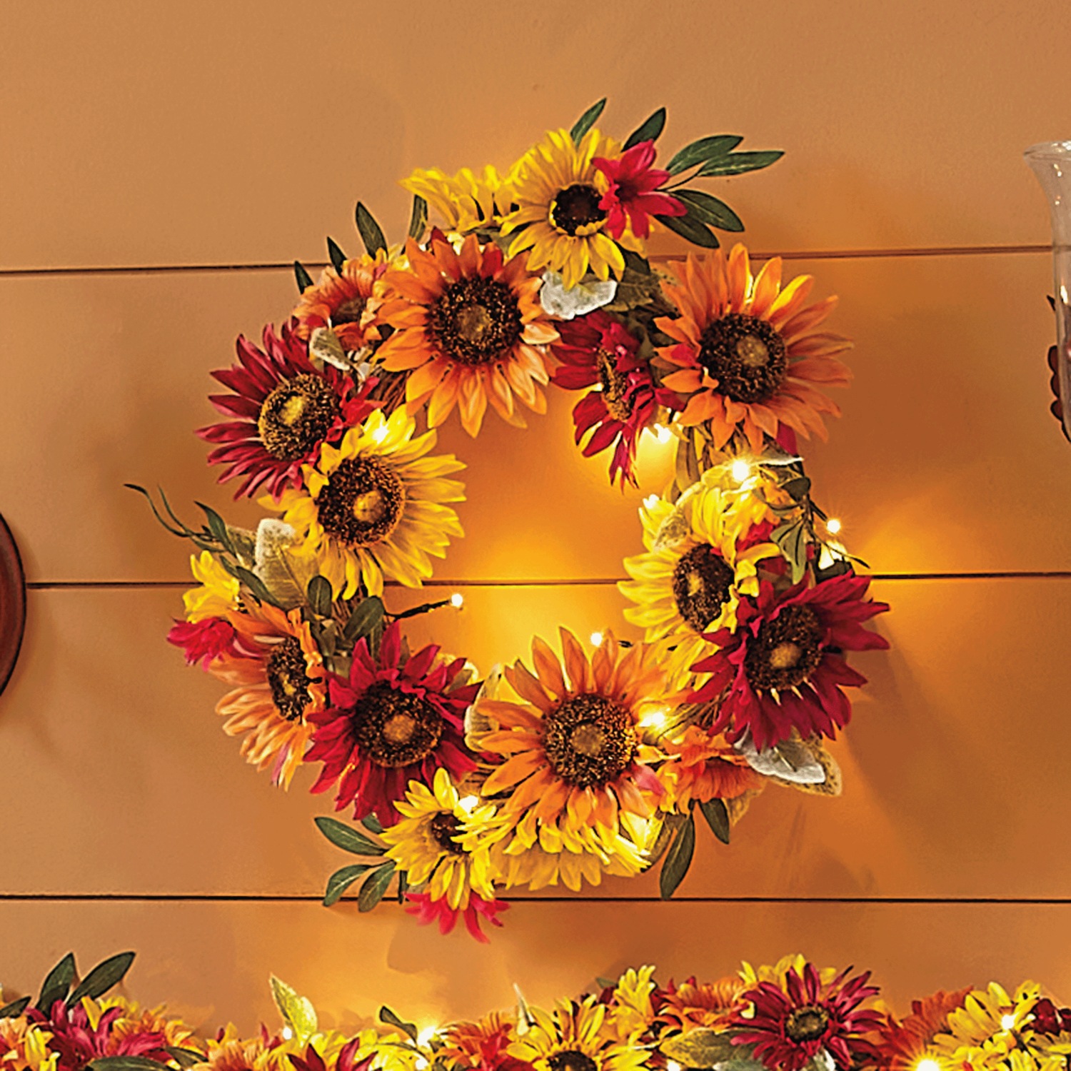 Lit Sunflower Wreath Swiss Colony