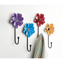 Set of 4 Bright Flower Wall Hooks, , large