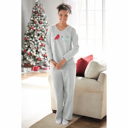 Easy Soft Loungewear Set in Sweatshirt Fleece with Graphic Top and Pant, , large