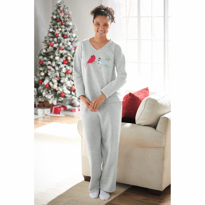 Easy Soft Loungewear Set in Sweatshirt Fleece with Graphic Top and Pant, , large