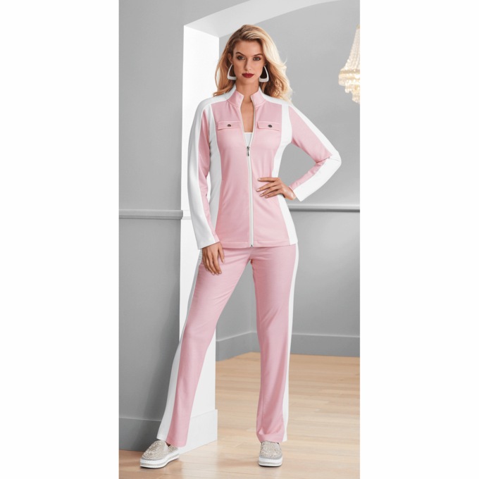 Emma Zip-Front, French-Terry Active Set, Pink White, large