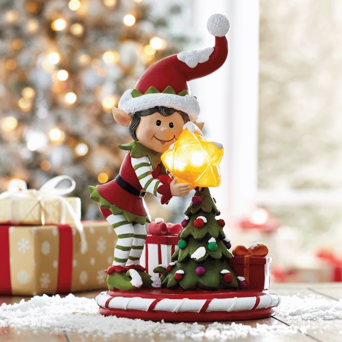 Lit Elf with Tree Figurine, , large