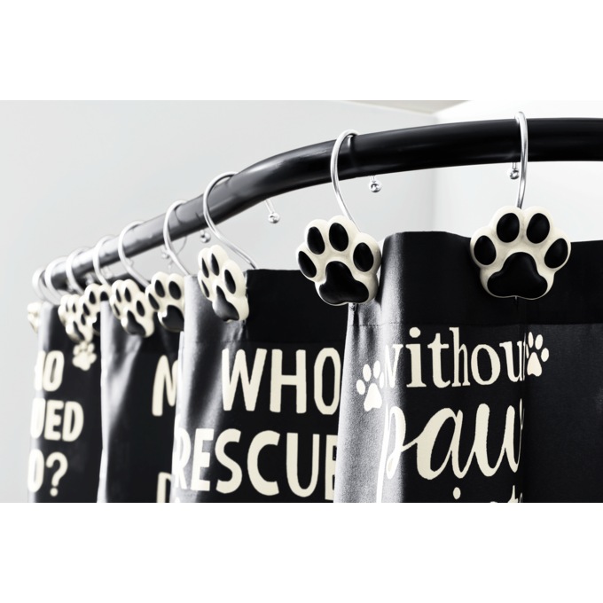 Set of 12 Dog Paw Shower Curtain Hooks, Multi, large