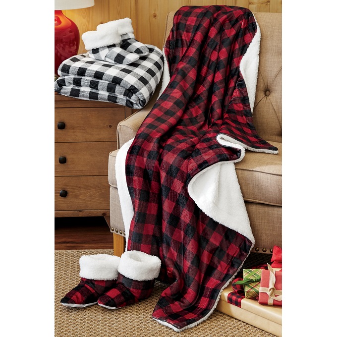 Buffalo Plaid Throw and Bootie Set, , large