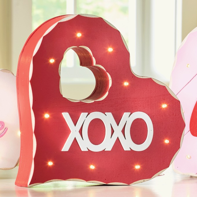 Mini Chunky Wood Cutouts Lit Conversation Hearts, Red XOXO, large