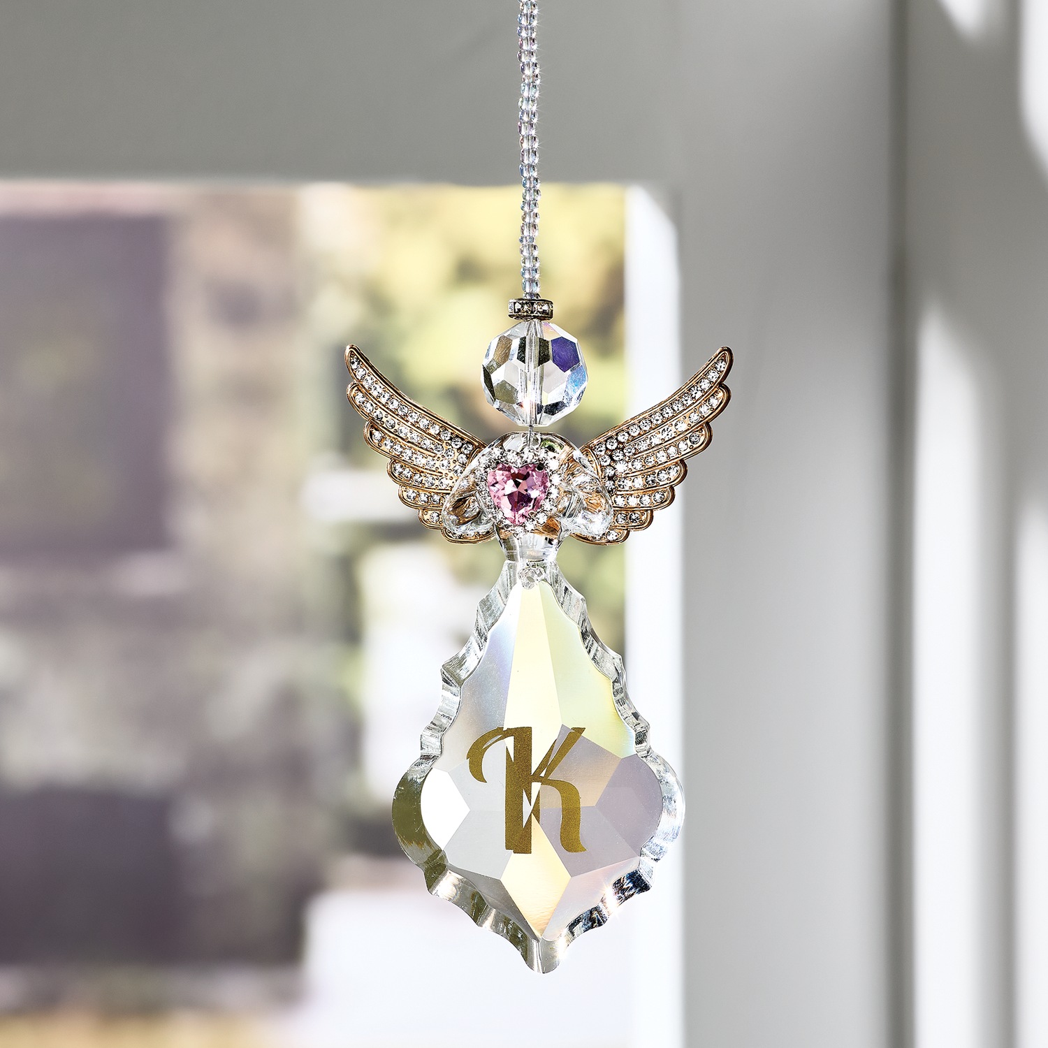 Goldtone Wing Glass Angel Hanging Figurine | Swiss Colony