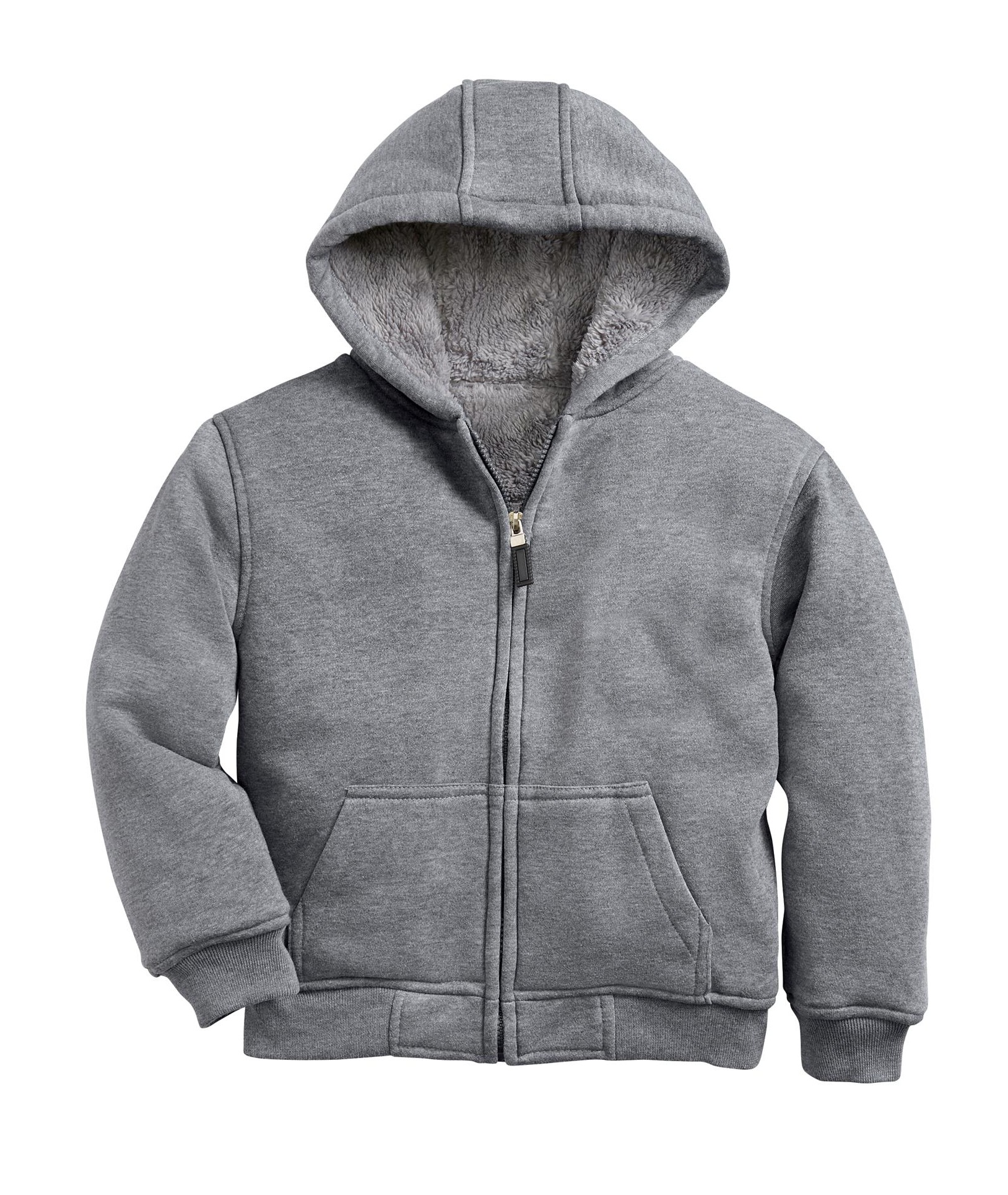 Sherpa-Lined Zip Hoodie, Gray, large