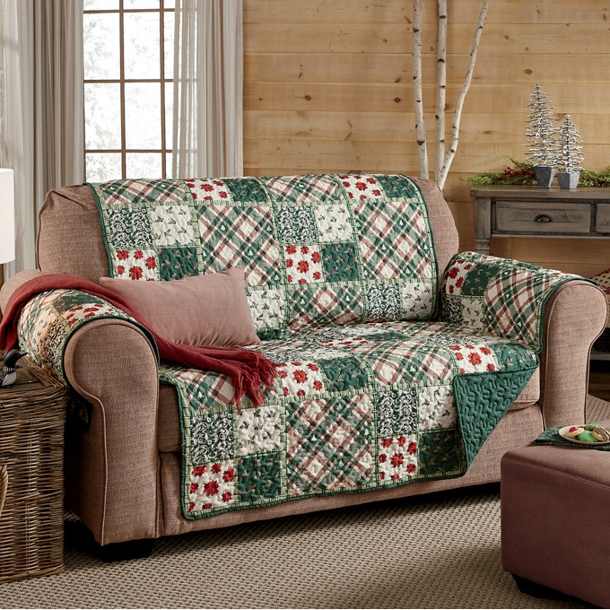 Green Poinsettia Quilted Protector, , large