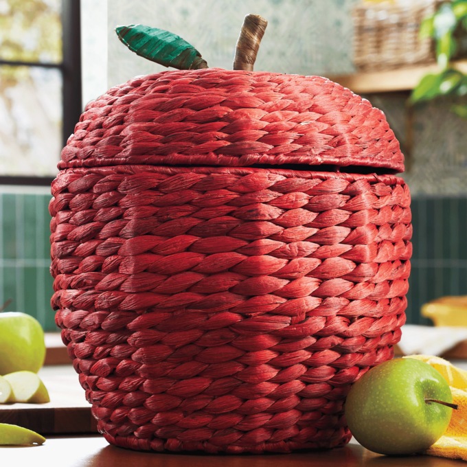 Figural Woven Apple Storage Basket, Multi, large