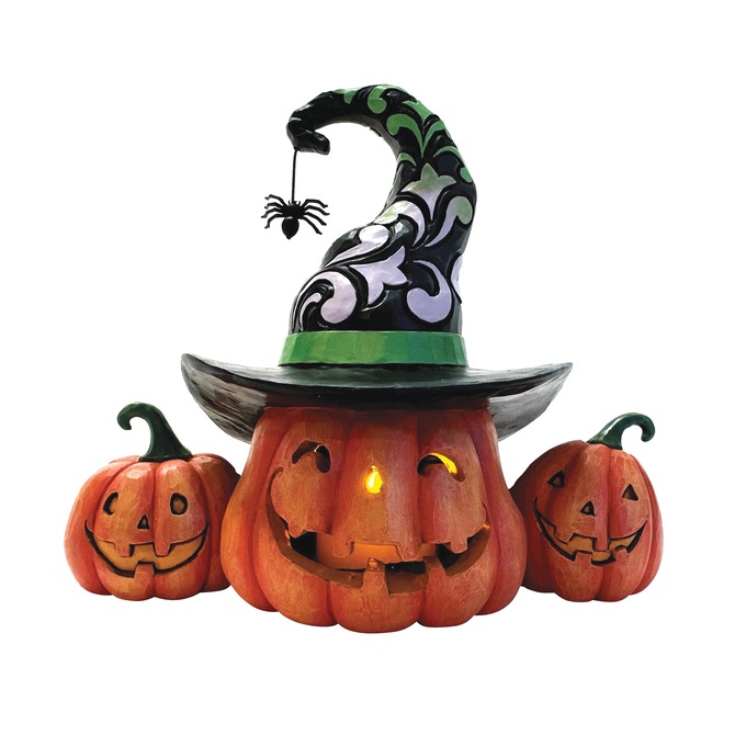 Jim Shore LED Lit Three Jack-O'-Lantern Hand-Painted Figurine, Multi, large