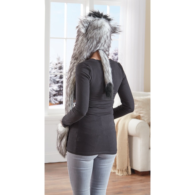 Faux-Fur Animal Hat with Scarf, , large