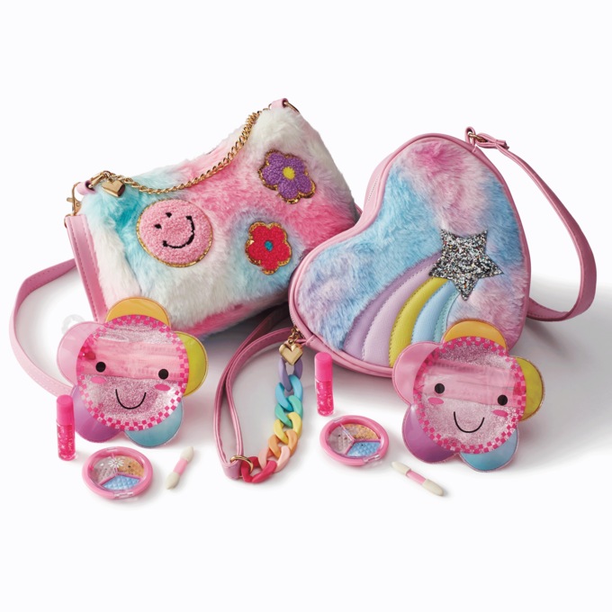 Kids&rsquo; Fuzzy Crossbody Purse with Makeup, , large