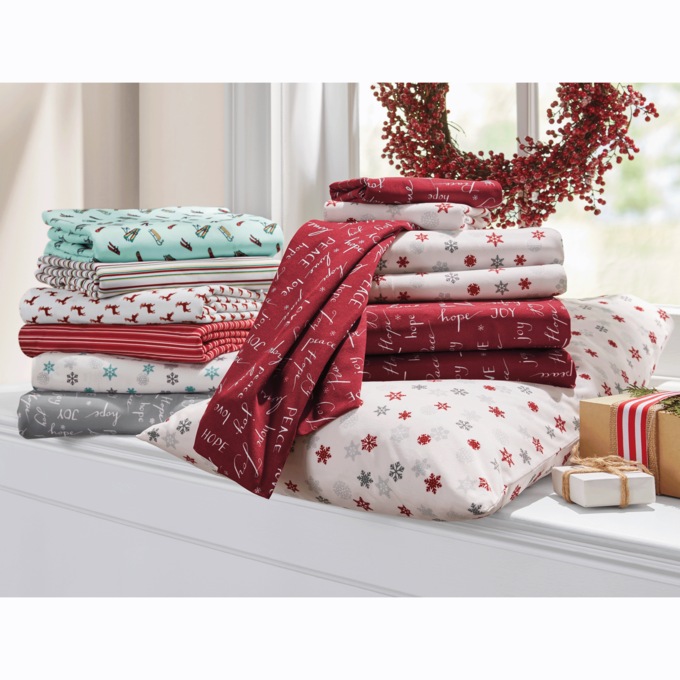 Holiday Print 2-Pack Flannel Sheet Set, , large