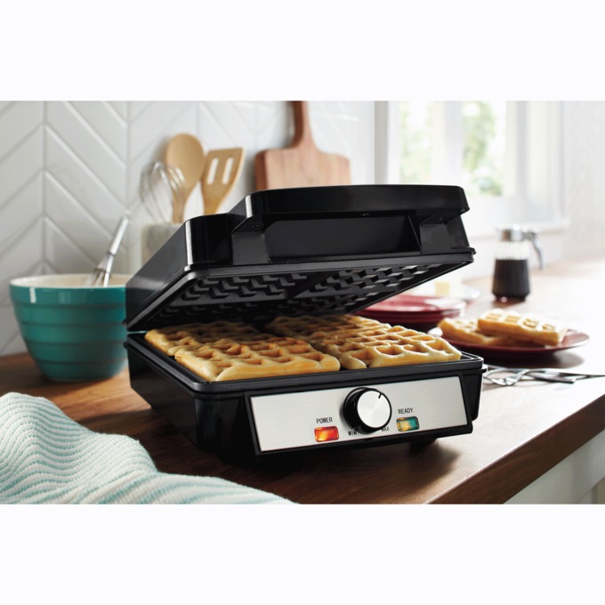 4-Slice Waffle Maker, Black Stainless Steel, large