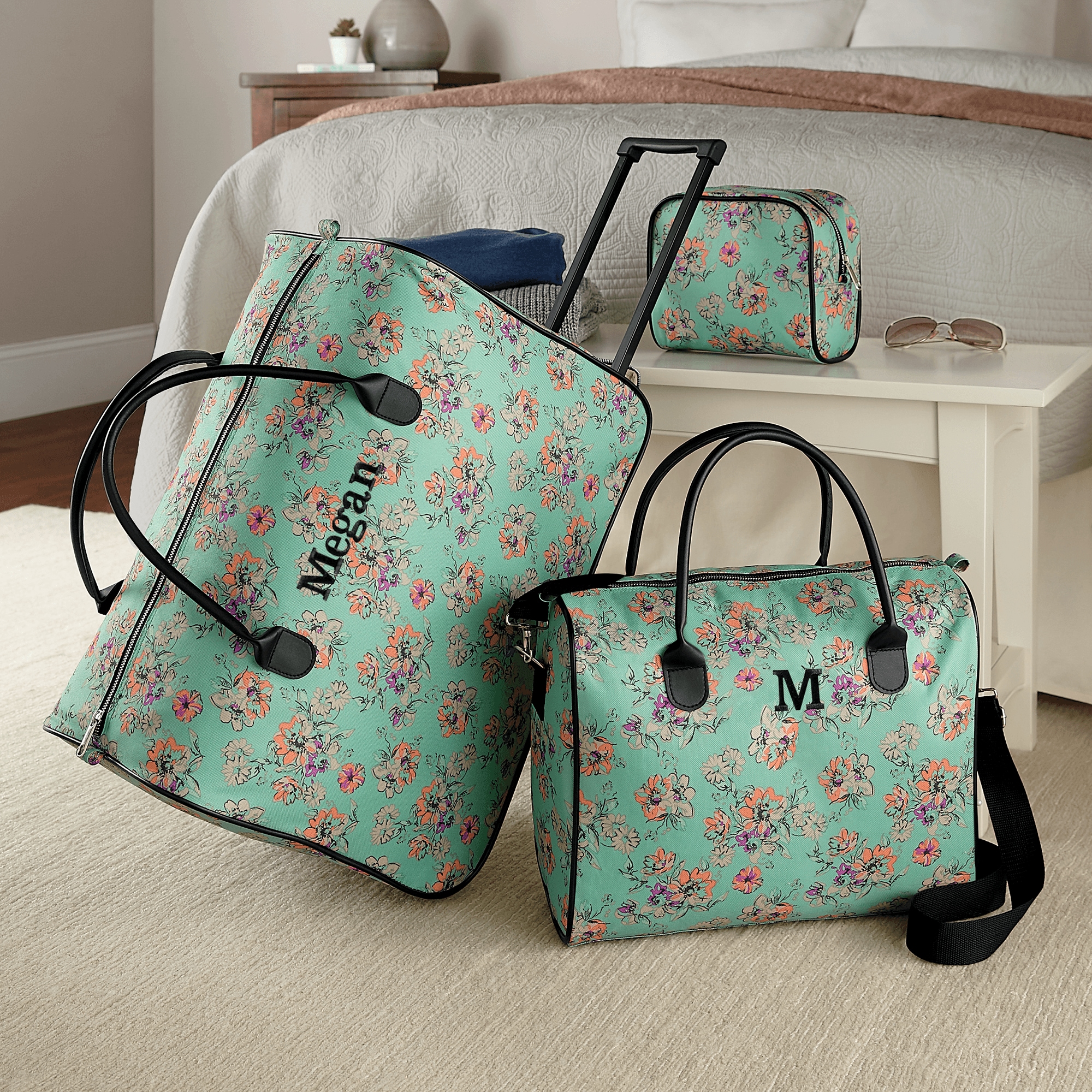 3-Piece Personalized Weekender Luggage Set, Floral, large