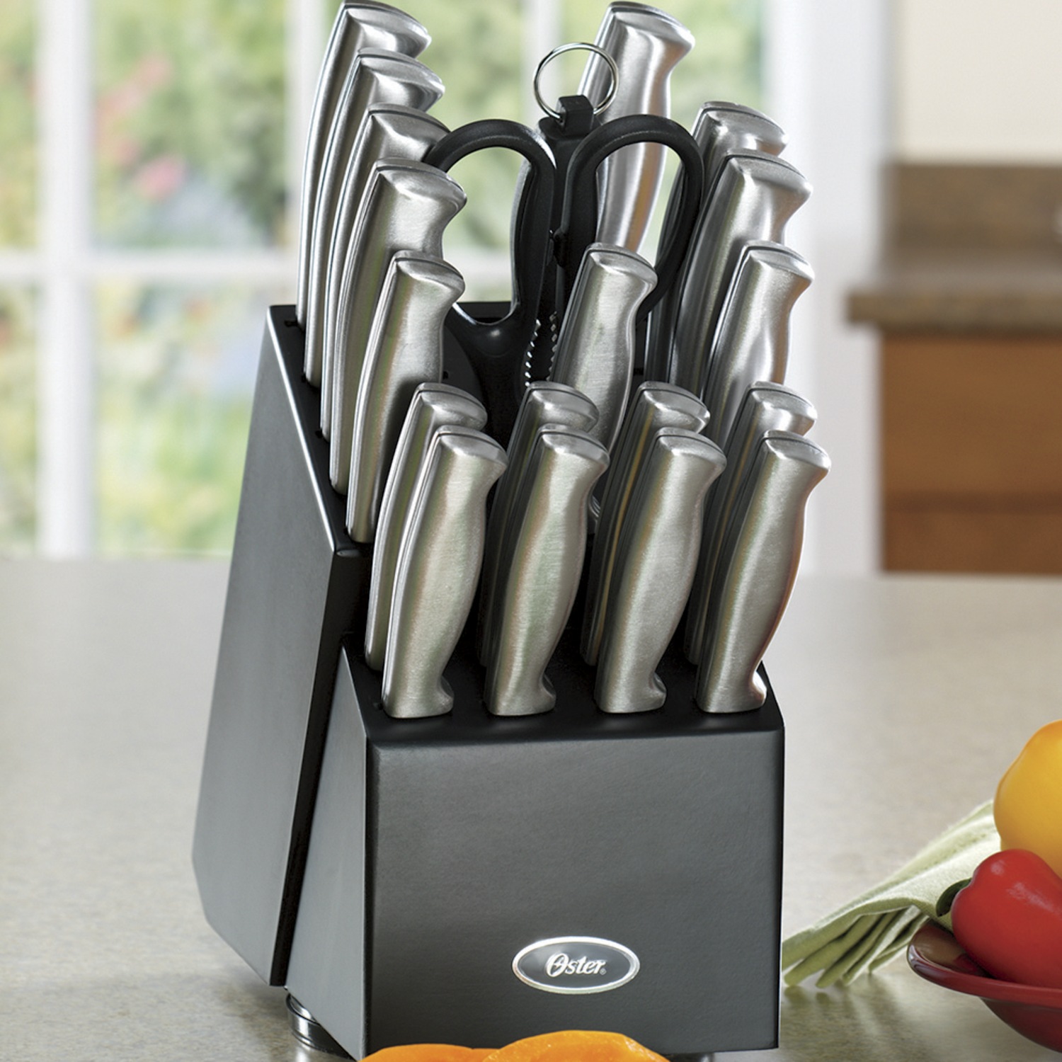 Oster 22-Piece Baldwyn Knife Block Set with Stainless Steel