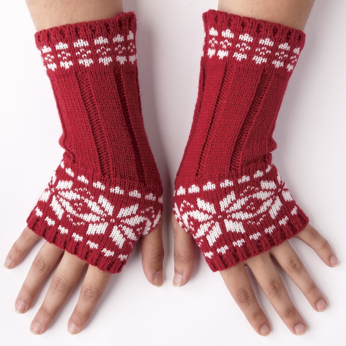 Snowflake Fingerless Gloves, , large