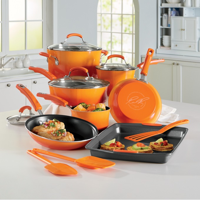 Rachael Ray 14-Piece Gradient Aluminum Cookware with Porcelain Enamel Exterior, , large