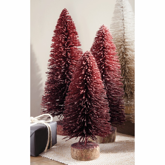 Set of 3 Ombre Bottlebrush Trees, Red, large
