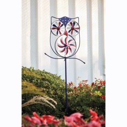 Americana Owl Wind Spinner Yard Stake, , large