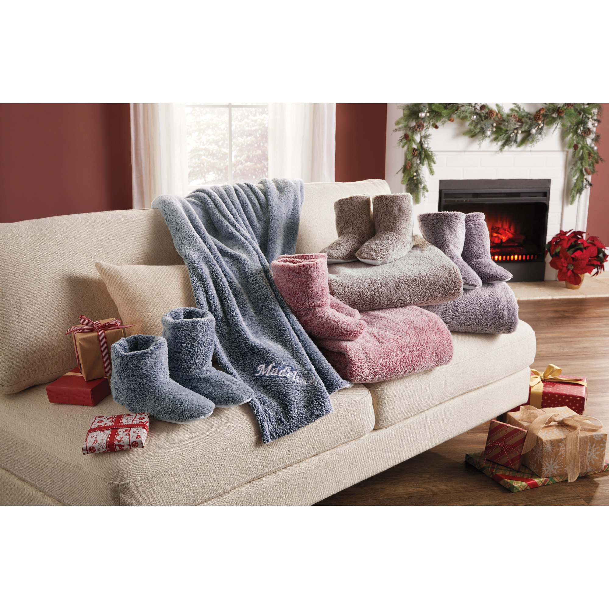 Ultraplush Throw Blanket and Bootie Slippers Gift Set, , large