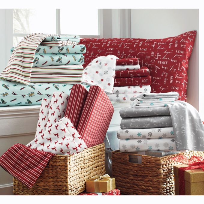 Holiday Print 2-Pack Flannel Sheet Set, , large