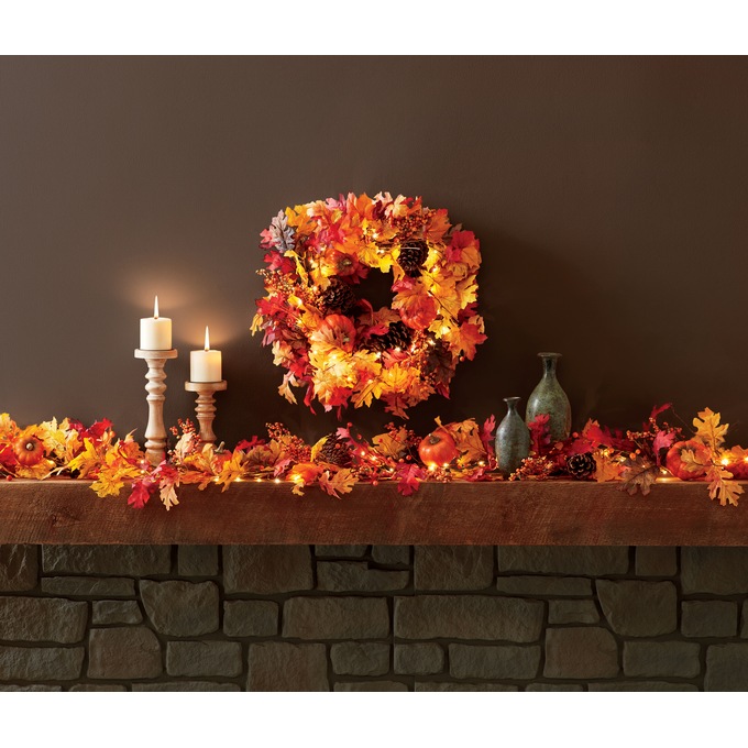 Lit Fall Wreath, , large