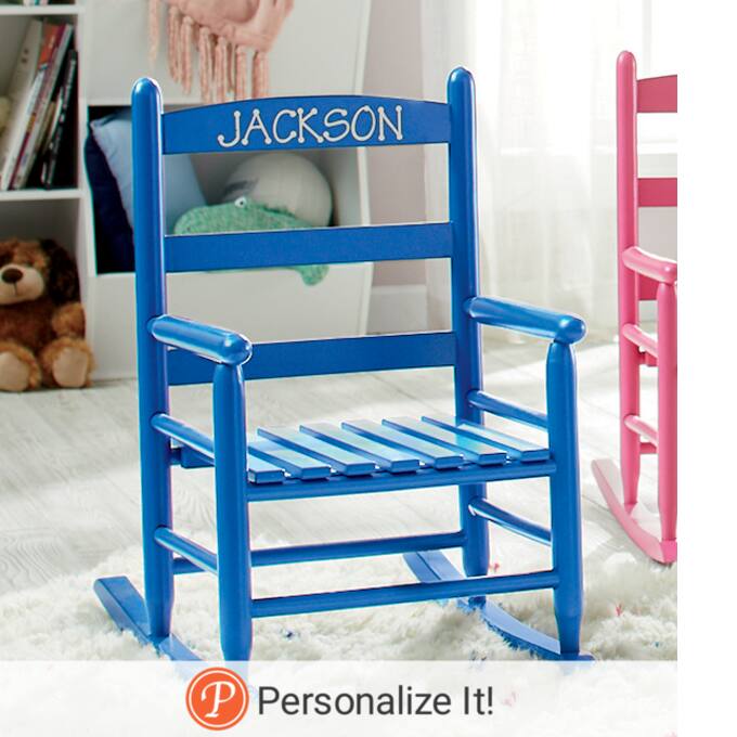 Child’s Wood Rocking Chair, Blue, large