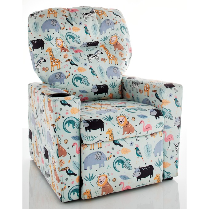 Kids Recliner with Cup Holder, Zoo Animals, large