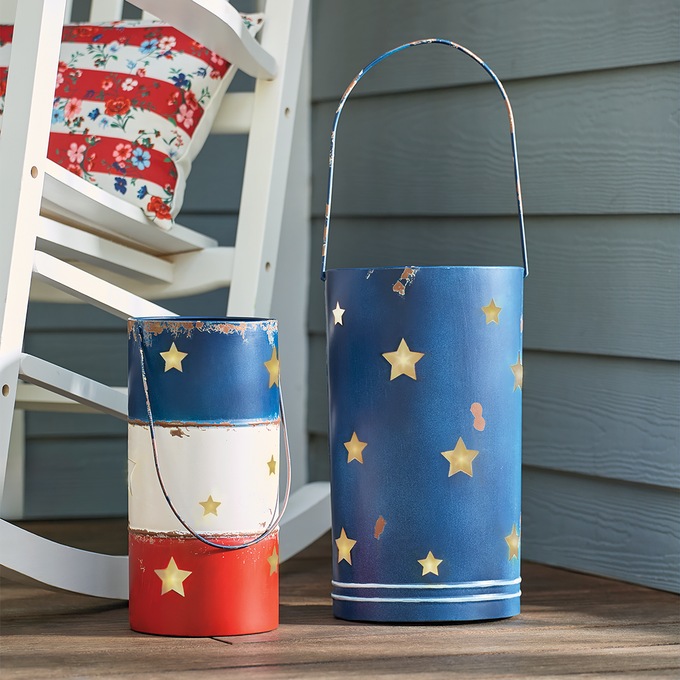 Set of 2 Lit Rustic Americana Buckets, , large