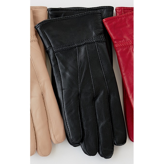 Classic Cinched Leather Gloves, Black, large