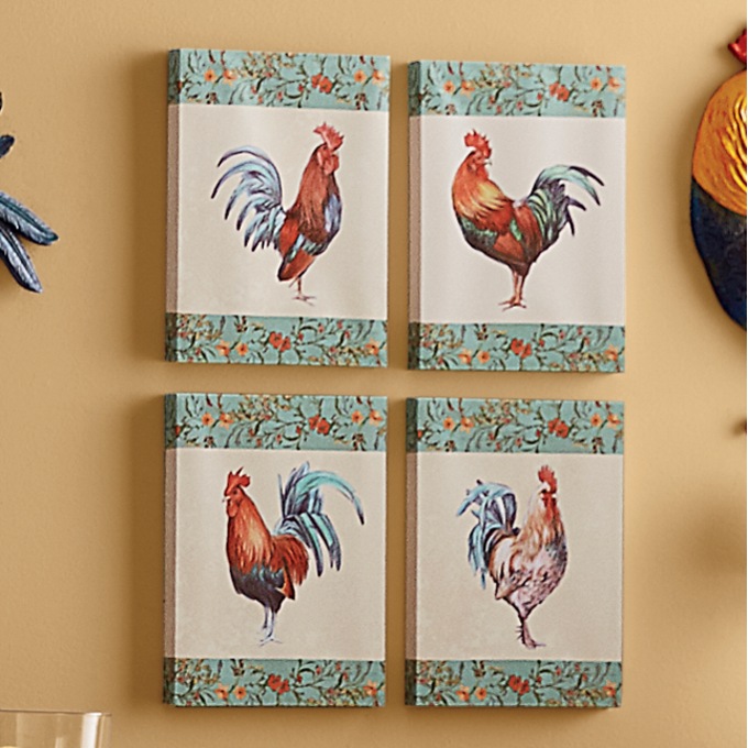4-Piece Garden Rooster Canvas Set, , large