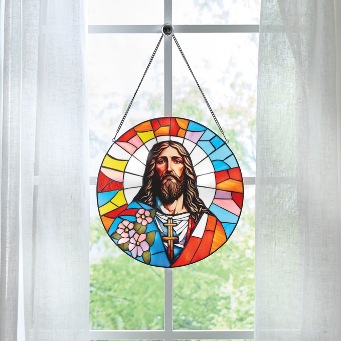 Stained Glass Floral Jesus Portrait, , large