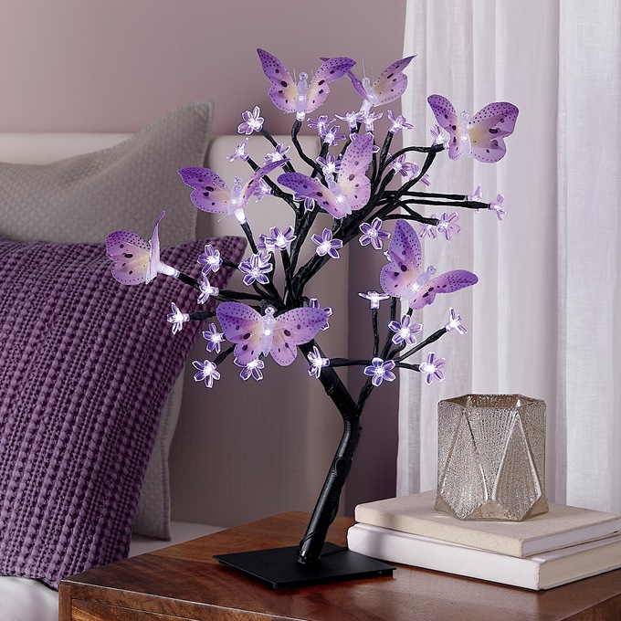 Lighted Butterfly Tree Table Lamp, Purple, large