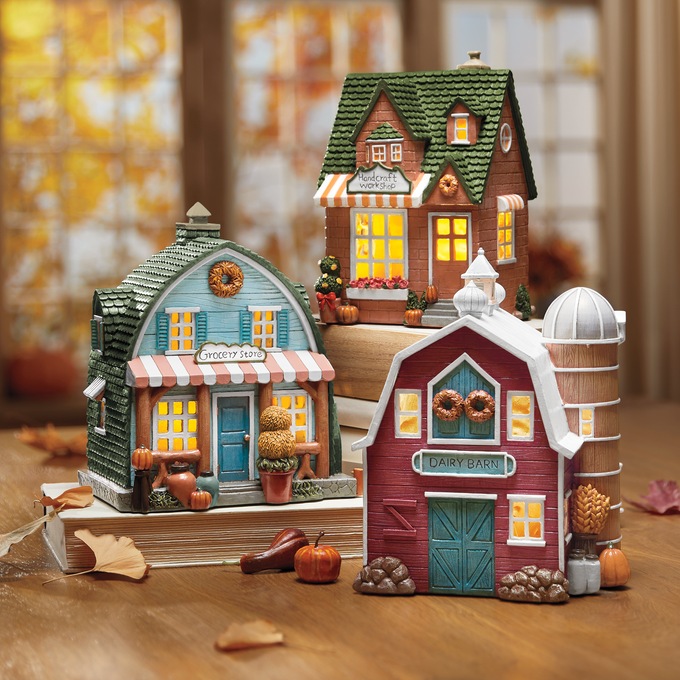 Harvest Town LED-Lit Hand-Painted Resin Buildings - Buy All and Save, , large