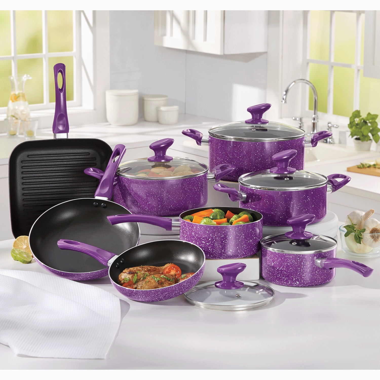 13-Piece Granite Aluminum Cookware Set, Purple