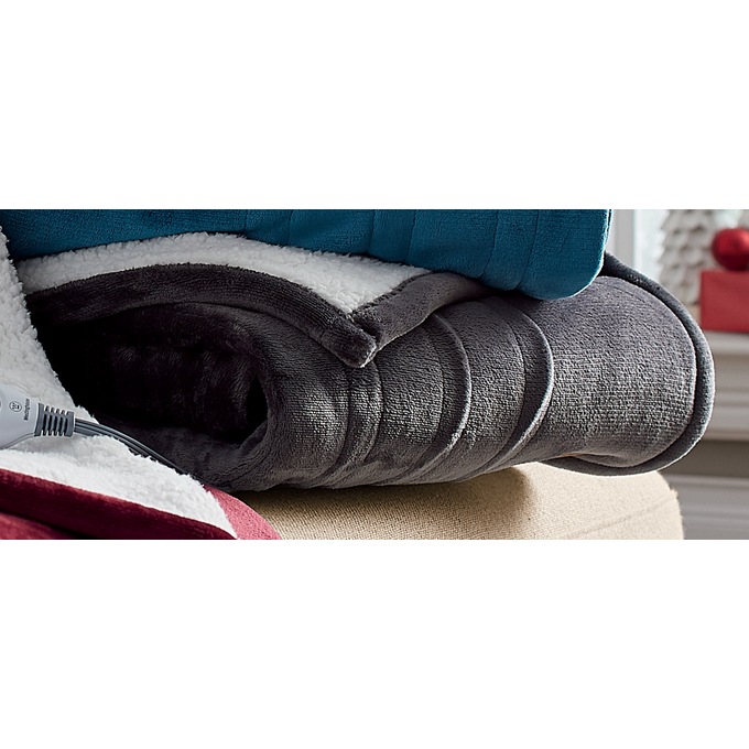 Westinghouse Reversible Plush Sherpa Heated Throw, , large