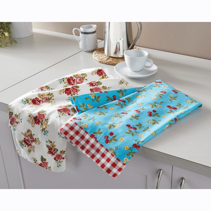 Set of 2 Retro Floral Kitchen Towels, , large