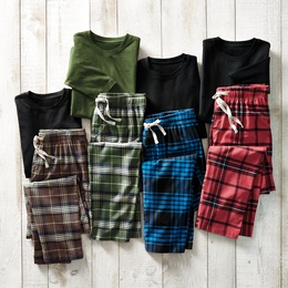 Value 2-Piece Men's PJ Set with Crew Top and Plaid Bottoms, , large
