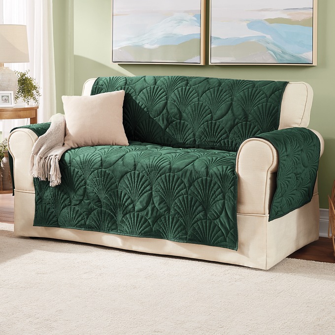 Velvet Quilted Furniture Protector, Green, large