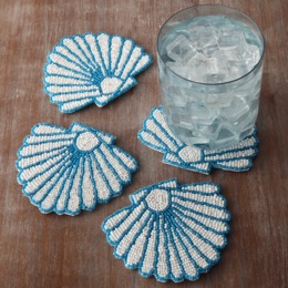 Set of 4 Beaded Shell Coasters, , large