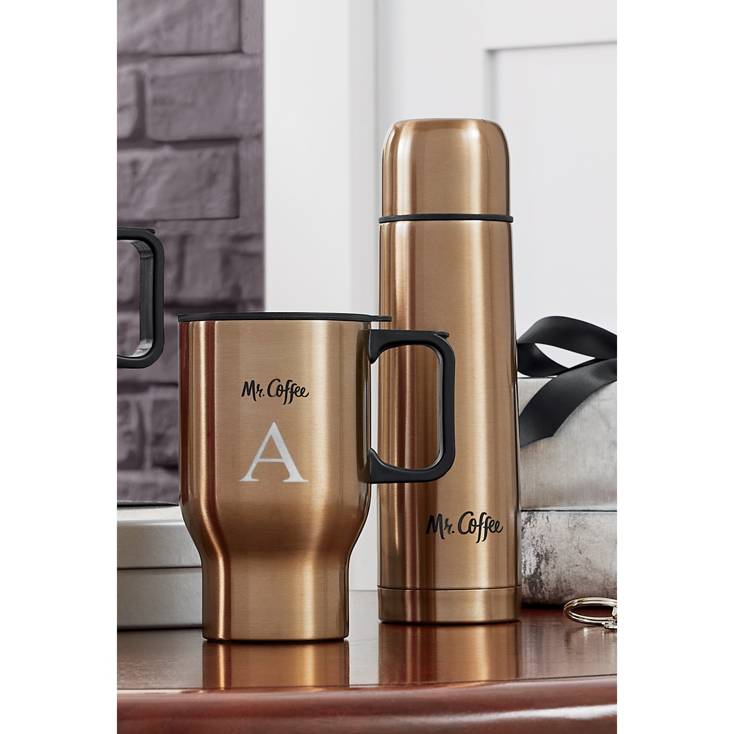 Mr. Coffee 2 Piece Thermal Bottle and Travel Mug in Copper