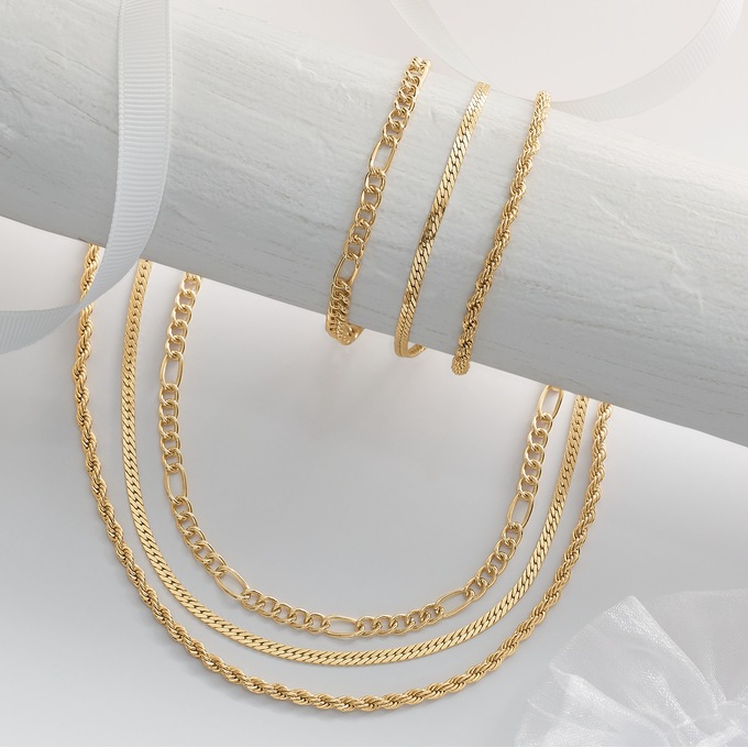 6-Piece Chain Set in Pouch, Goldtone, large