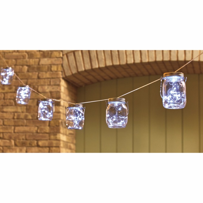 Set of 10 Solar Mason Jar String Lights, Clear, large