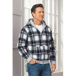 Men's Fleece Reversible Hoodie with Front Zipper and Kangaroo Pocket, , large