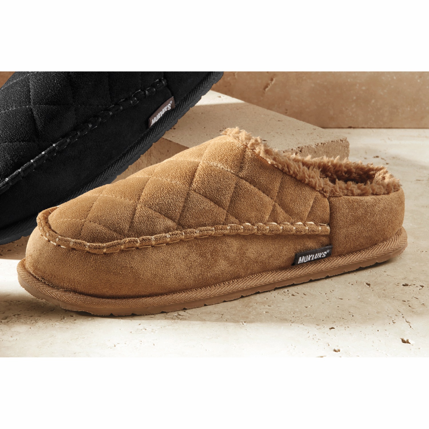 MUK LUKS Men's Pieced Scuff with Faux-Fur Lining | Swiss Colony