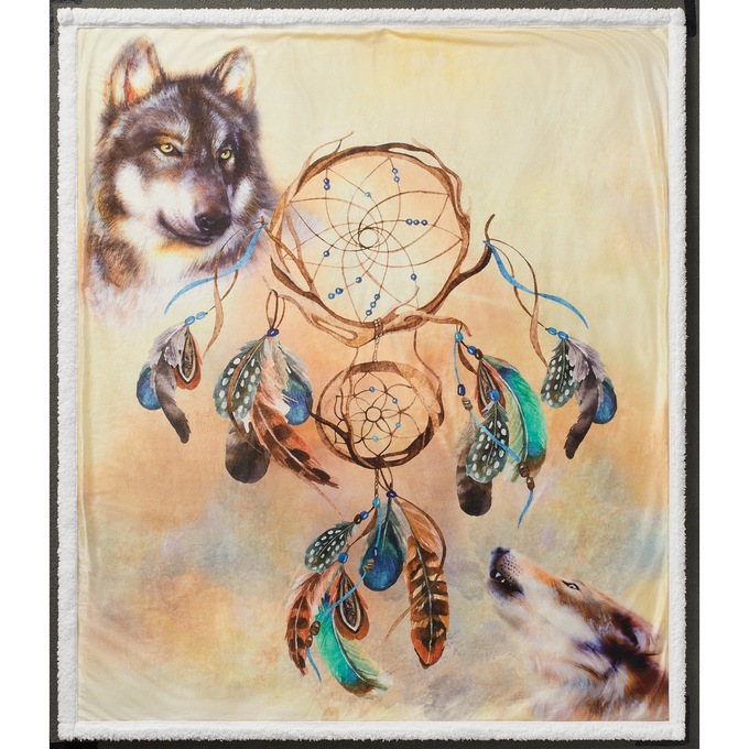 Wolf Dreamcatcher-Novelty Sherpa Throw, , large