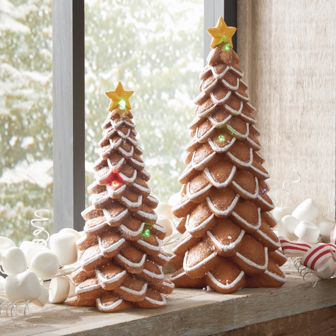 Set of 2 Lit Gingerbread Trees, , large